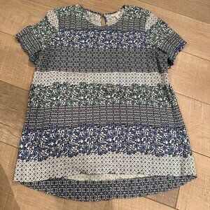 TALBOTS WOMENS MEDIUM PETITE BLOUSE BLUE AND WHITE